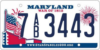 MD license plate 7AB3443