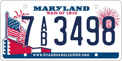 MD license plate 7AB3498