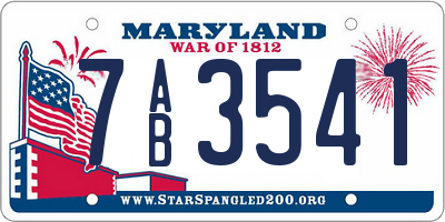 MD license plate 7AB3541