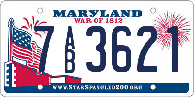 MD license plate 7AB3621