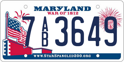 MD license plate 7AB3649