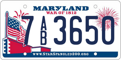 MD license plate 7AB3650