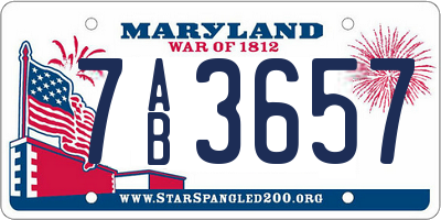MD license plate 7AB3657