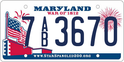 MD license plate 7AB3670