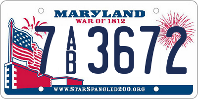 MD license plate 7AB3672