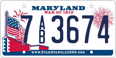 MD license plate 7AB3674