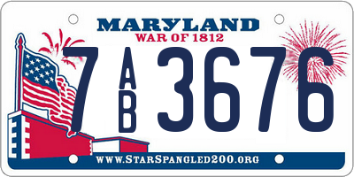 MD license plate 7AB3676