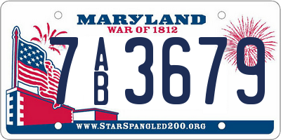 MD license plate 7AB3679