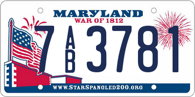 MD license plate 7AB3781