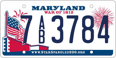 MD license plate 7AB3784