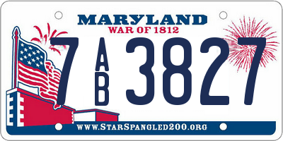 MD license plate 7AB3827