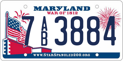 MD license plate 7AB3884