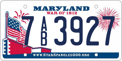 MD license plate 7AB3927
