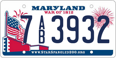 MD license plate 7AB3932