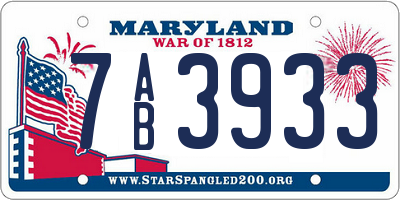 MD license plate 7AB3933