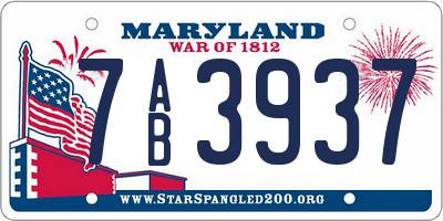 MD license plate 7AB3937