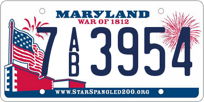 MD license plate 7AB3954