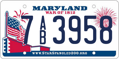 MD license plate 7AB3958