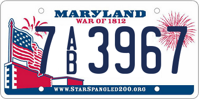MD license plate 7AB3967
