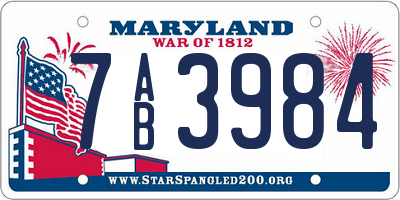 MD license plate 7AB3984