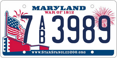 MD license plate 7AB3989