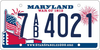 MD license plate 7AB4021