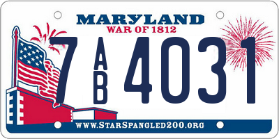 MD license plate 7AB4031