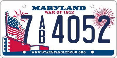 MD license plate 7AB4052