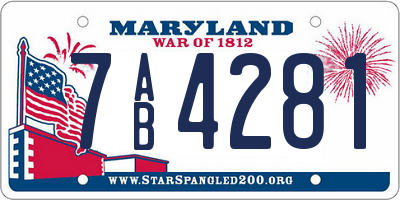 MD license plate 7AB4281