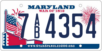 MD license plate 7AB4354