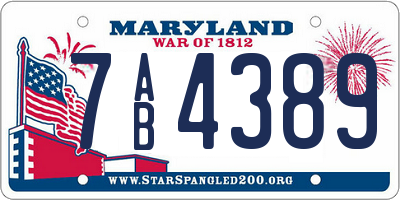 MD license plate 7AB4389