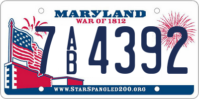 MD license plate 7AB4392