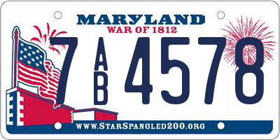 MD license plate 7AB4578