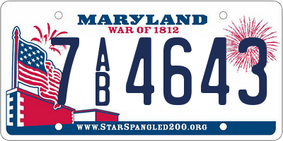 MD license plate 7AB4643
