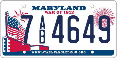 MD license plate 7AB4649