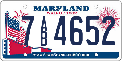 MD license plate 7AB4652