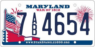 MD license plate 7AB4654