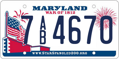 MD license plate 7AB4670