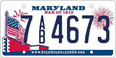 MD license plate 7AB4673