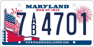 MD license plate 7AB4701