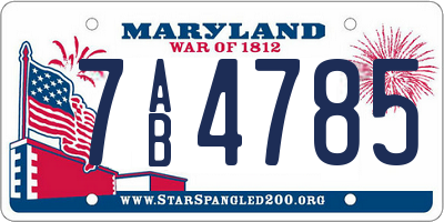 MD license plate 7AB4785