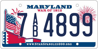 MD license plate 7AB4899