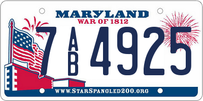 MD license plate 7AB4925
