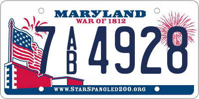 MD license plate 7AB4928