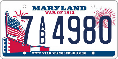 MD license plate 7AB4980