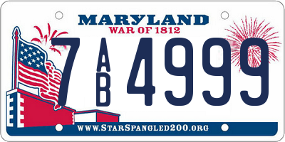 MD license plate 7AB4999