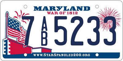 MD license plate 7AB5233