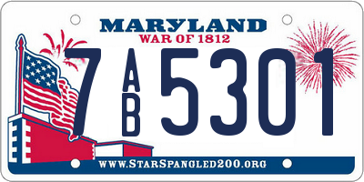 MD license plate 7AB5301