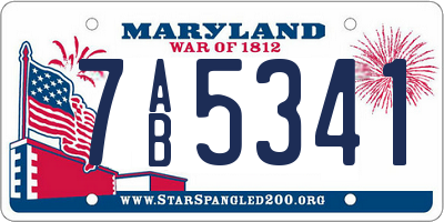 MD license plate 7AB5341