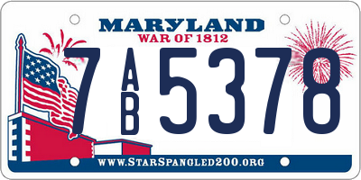 MD license plate 7AB5378